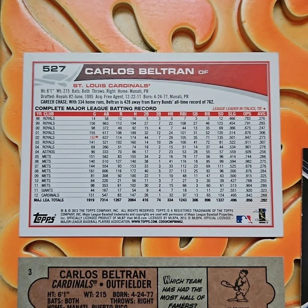 Topps Carlos Beltran Saint Louis Cardinals #95 Platinum and #527 2 Pack